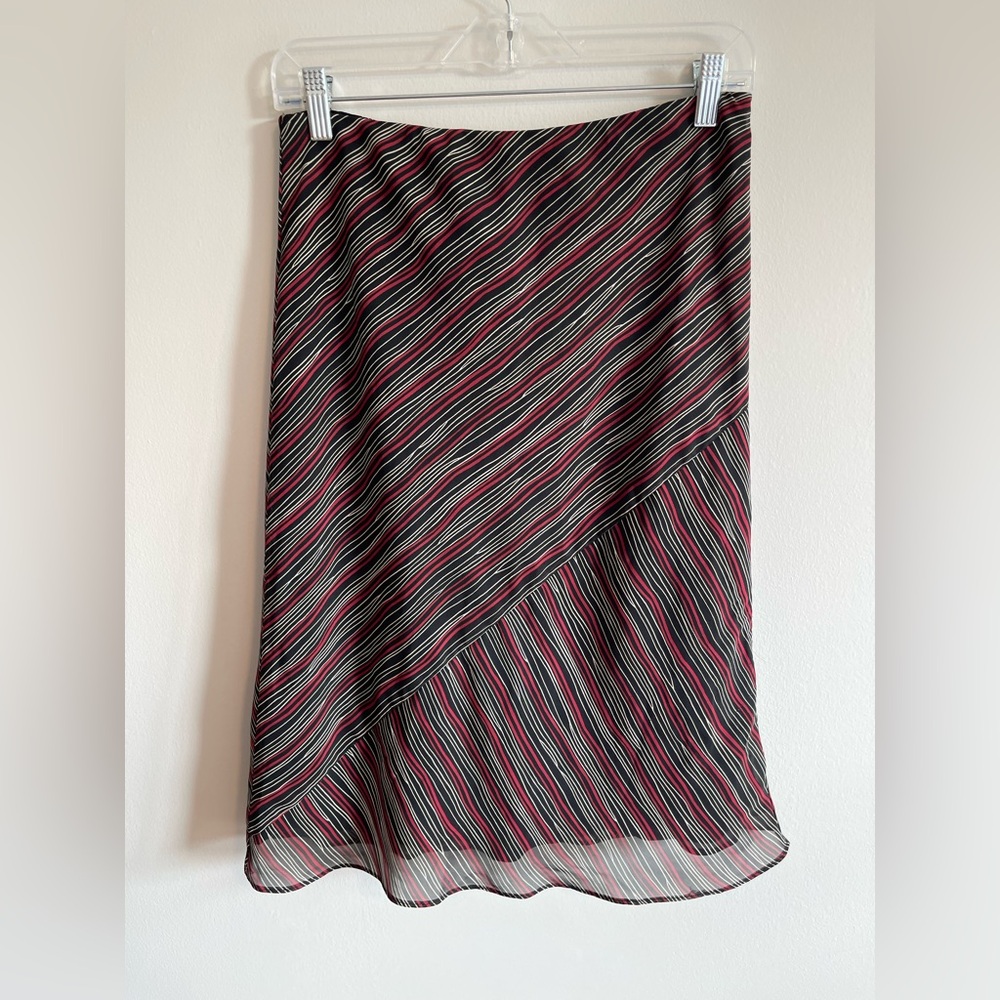 Red and Black Striped Midi Skirt